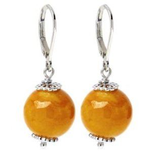 Sterling Silver Yellow Jade Bead Drop Leverback Earrings